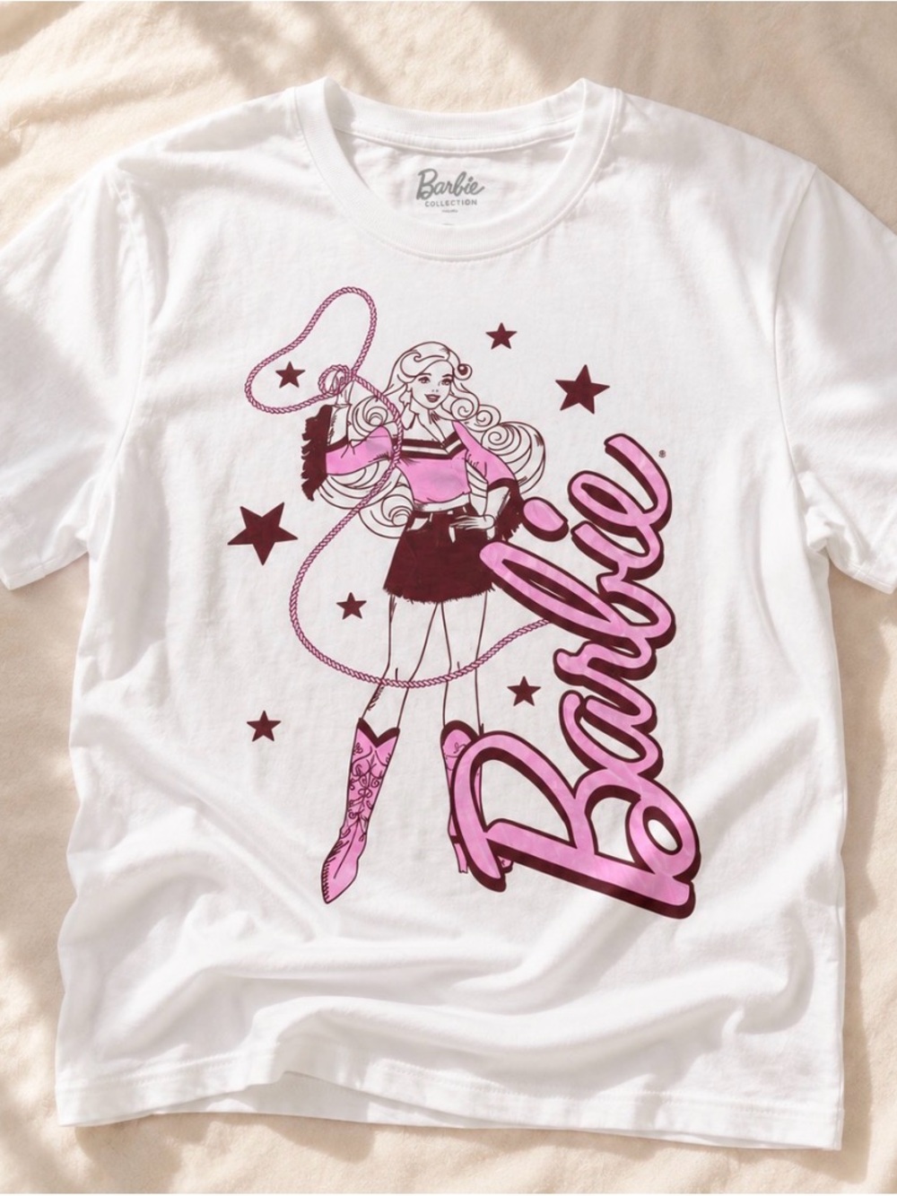 Barbie White Tee with Pink and Maroon Graphic